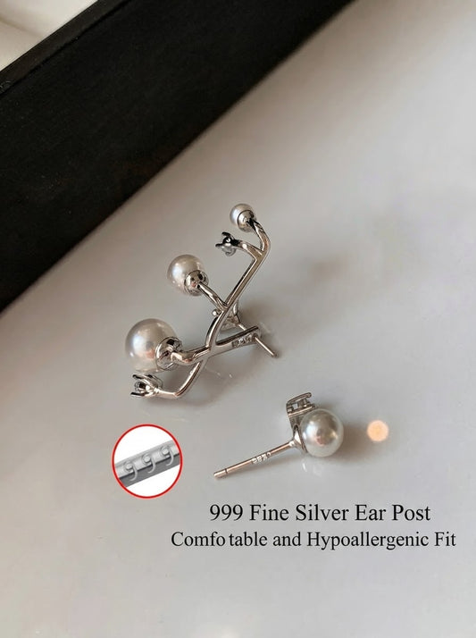 Celeste — S999 Silver Pearl & Zircon Drop Earrings - 3rd