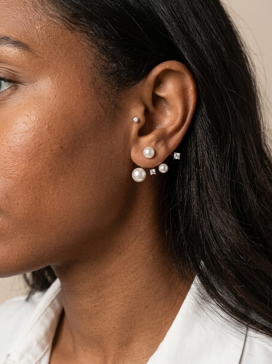Celeste — S999 Silver Pearl & Zircon Drop Earrings - 3rd