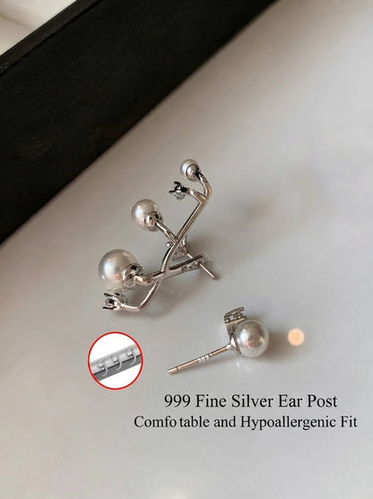 Celeste — S999 Silver Pearl & Zircon Drop Earrings - 3rd